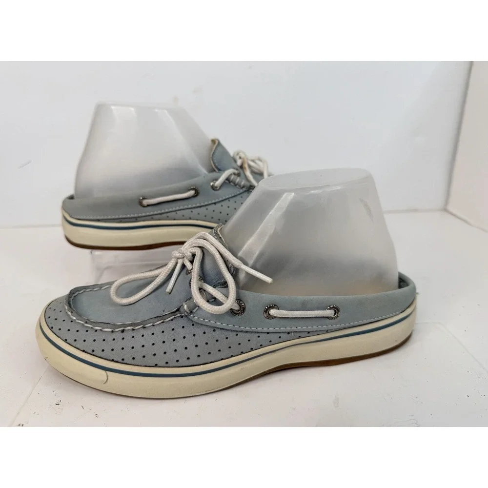 Sperry Top-Sider Boat Shoes Women's 7M Blue Perforated Leather‎ Lace Deck Shoes